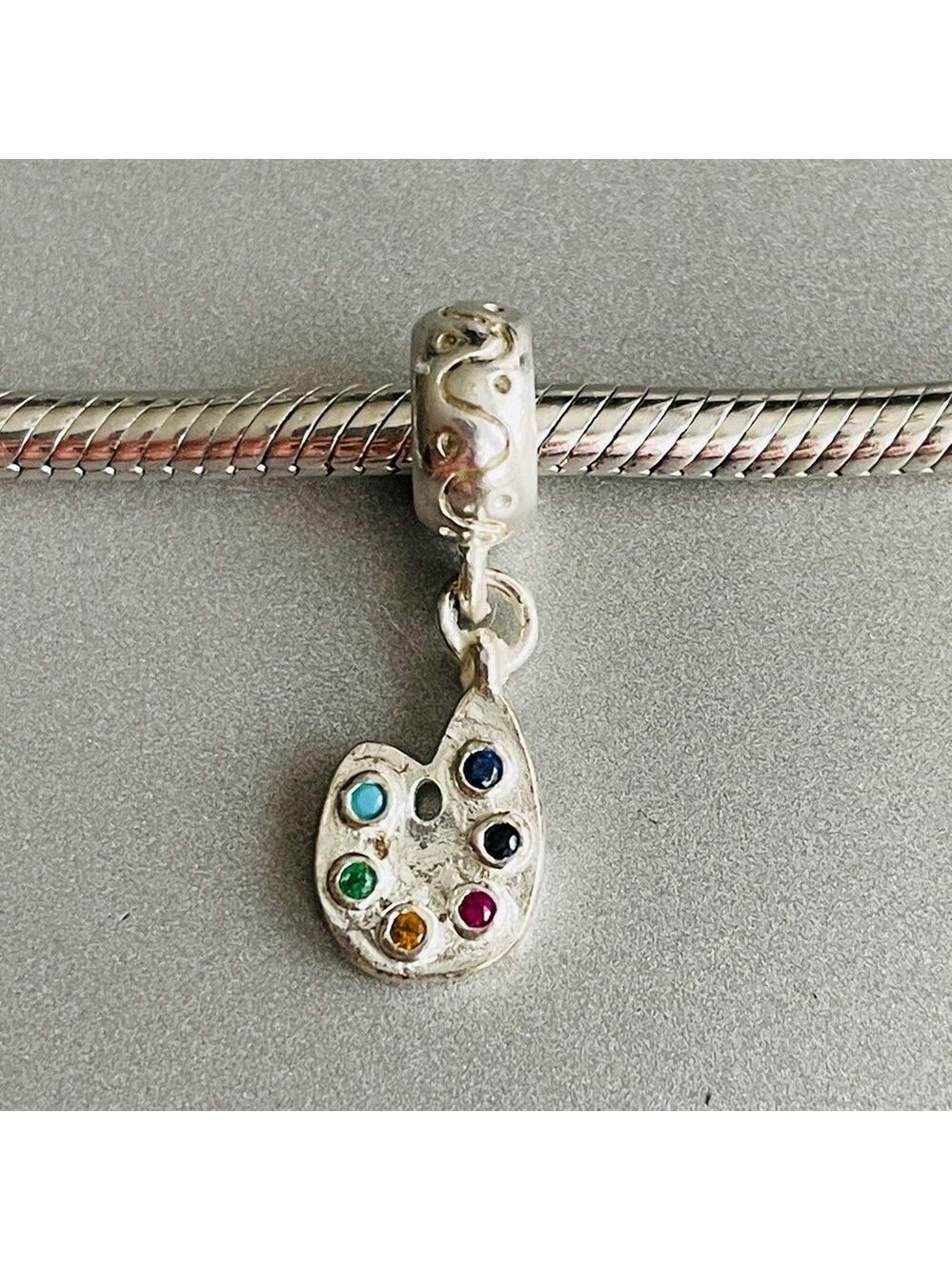 Artist's Palette Dangle Charm Sterling Silver Bead For Bracelet or Neckl…